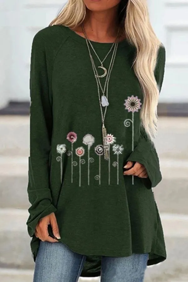 Floral Printing Casual Cotton Blouse
