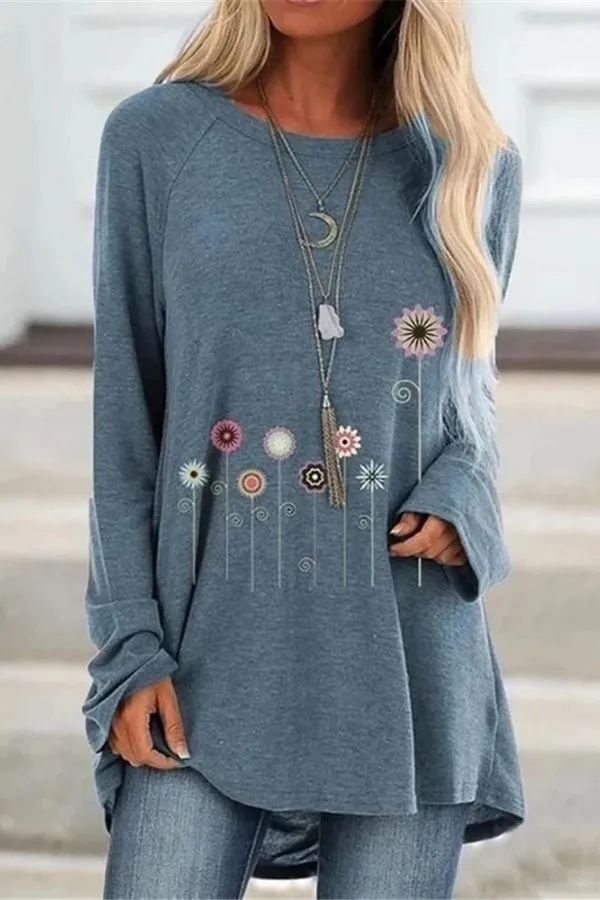 Floral Printing Casual Cotton Blouse