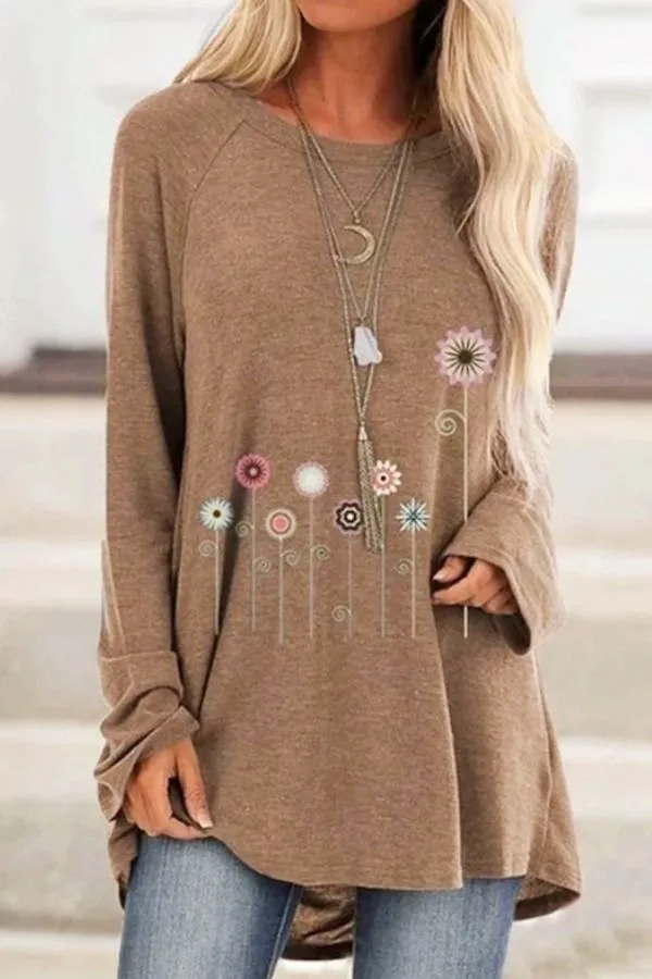 Floral Printing Casual Cotton Blouse