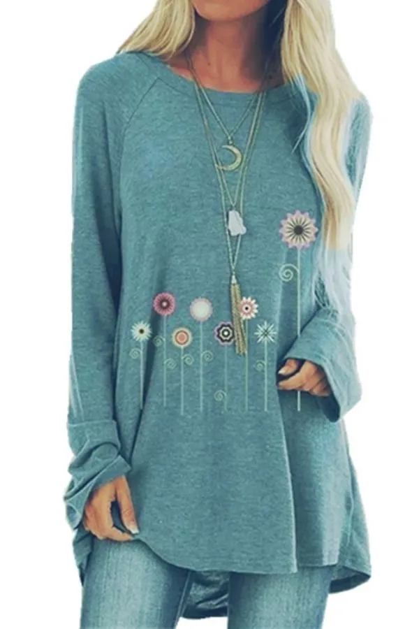 Floral Printing Casual Cotton Blouse