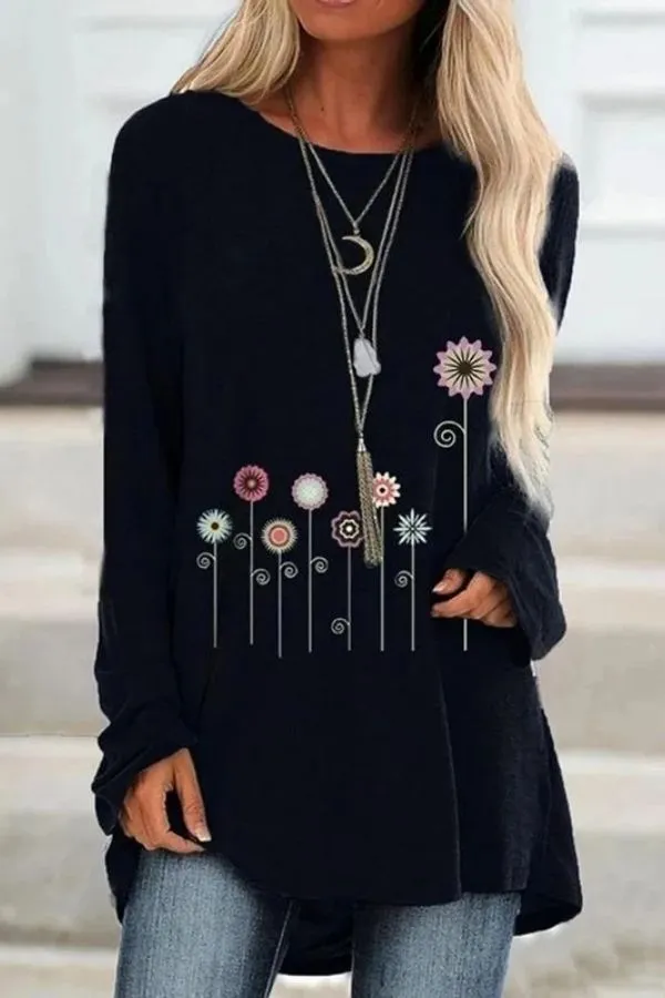 Floral Printing Casual Cotton Blouse