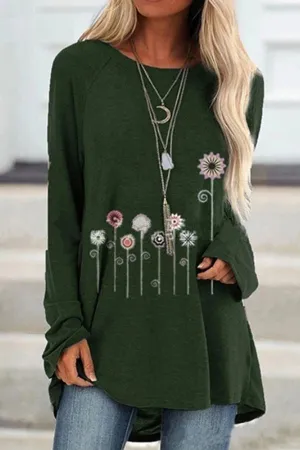 Floral Printing Casual Cotton Blouse