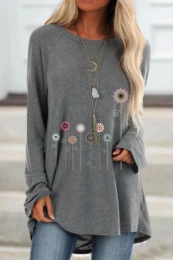 Floral Printing Casual Cotton Blouse