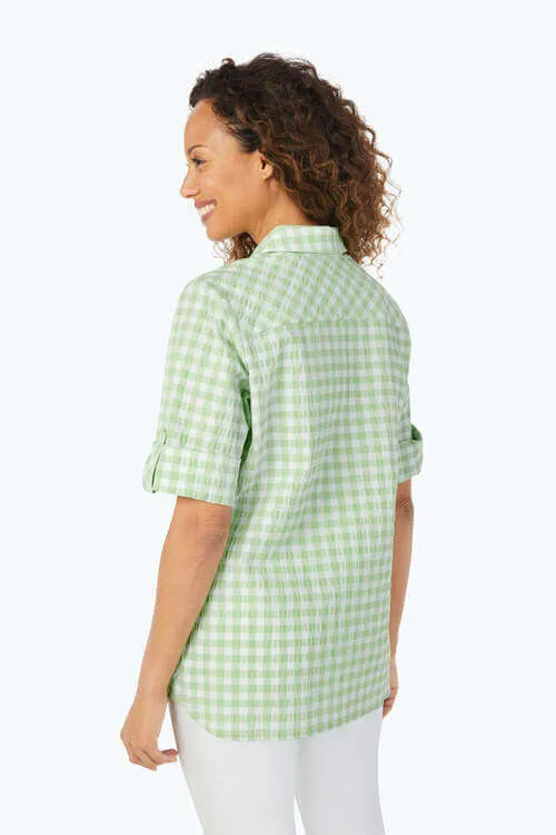 Foxcroft Gingham Blouse in Sweet Kiwi