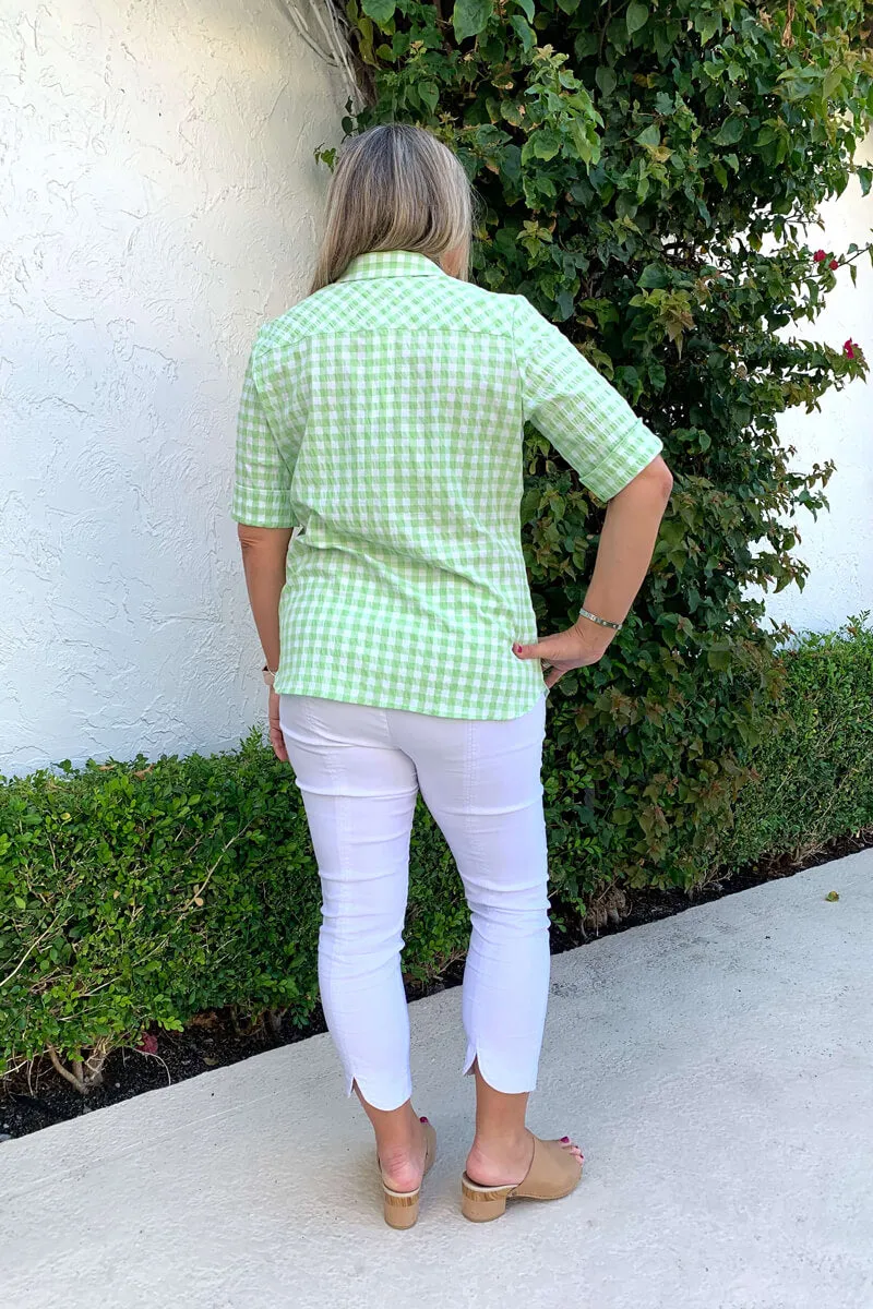Foxcroft Gingham Blouse in Sweet Kiwi