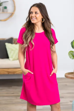 Fuchsia T-Shirt Dress With Pockets