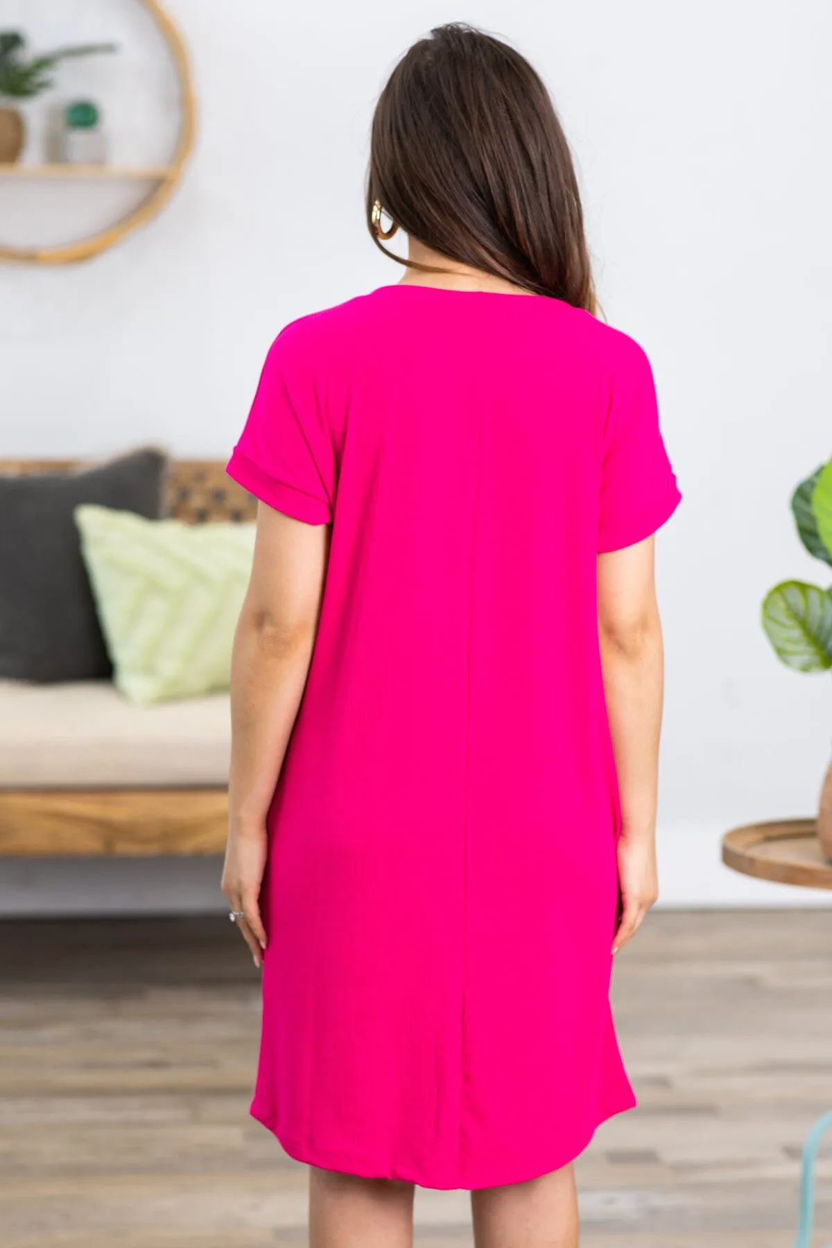 Fuchsia T-Shirt Dress With Pockets