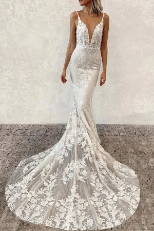 Garden-inspired Floral Lace Wedding Dresses V-neckline