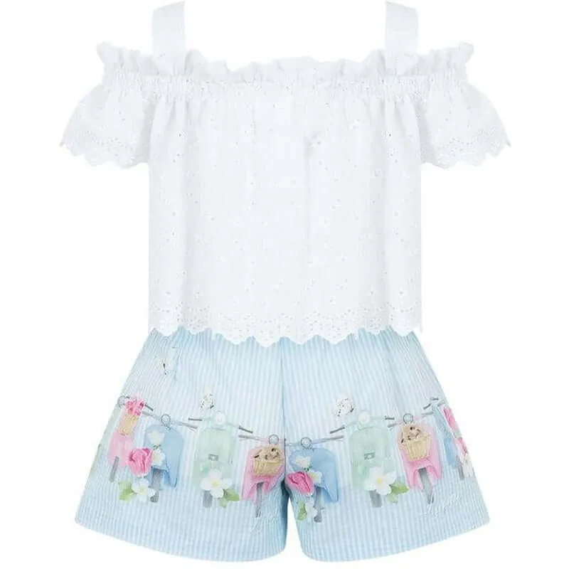 Girls White blouse & Shorts Set