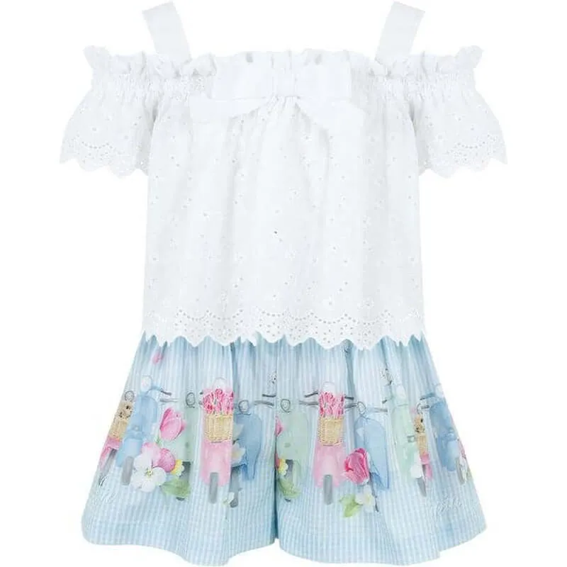 Girls White blouse & Shorts Set