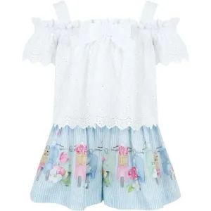 Girls White blouse & Shorts Set