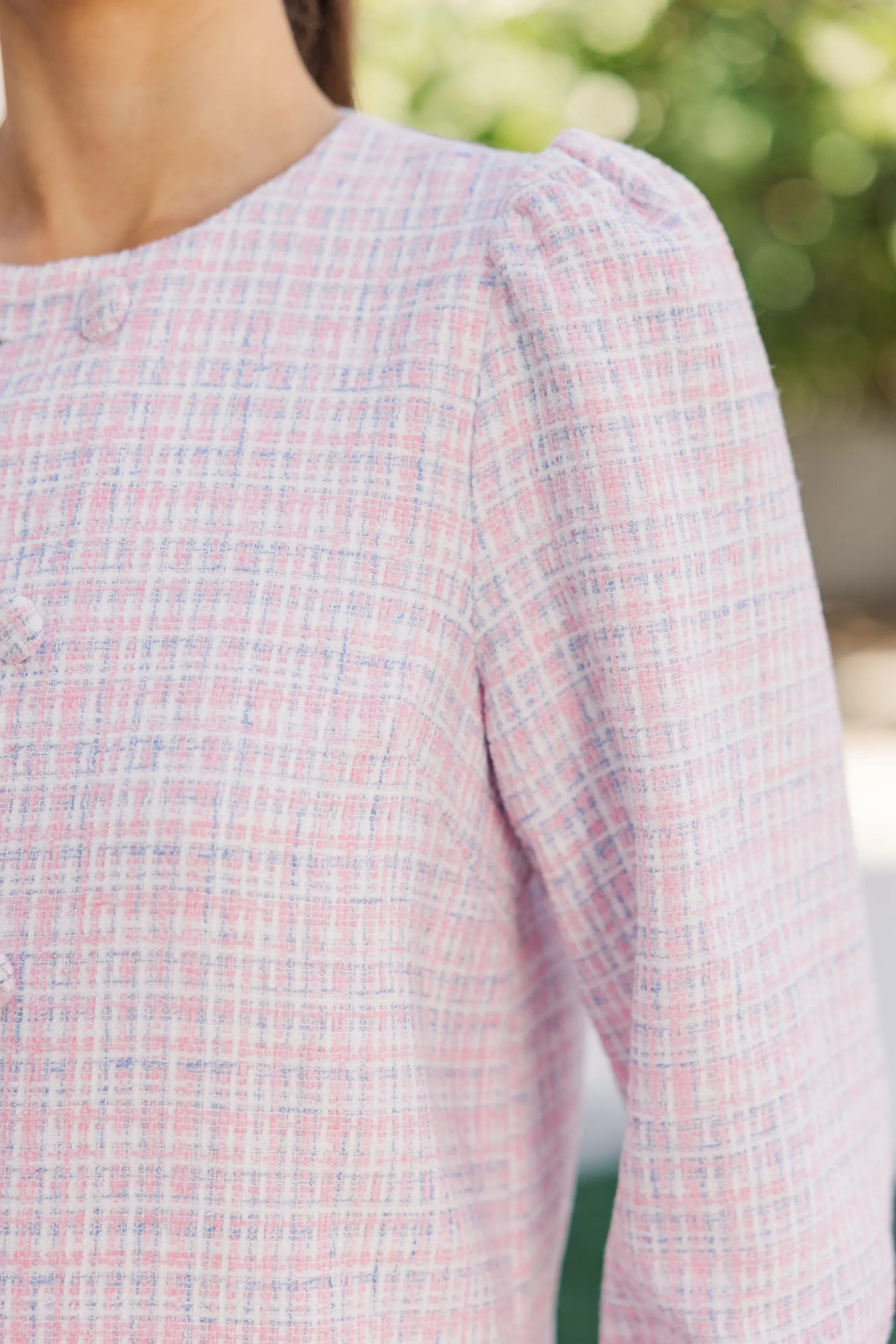 Going Upstate Pink Tweed Shift Dress