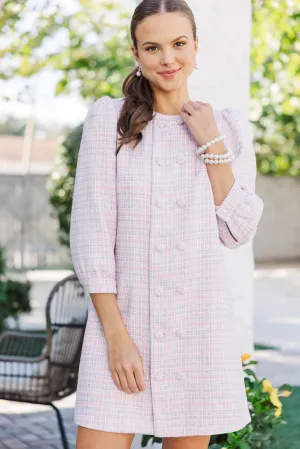Going Upstate Pink Tweed Shift Dress