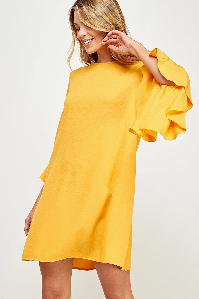 Gold Bell Sleeve Shift Dress