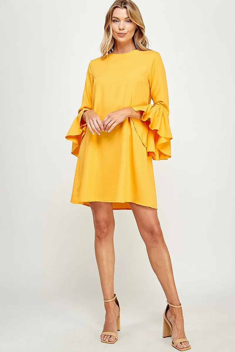 Gold Bell Sleeve Shift Dress