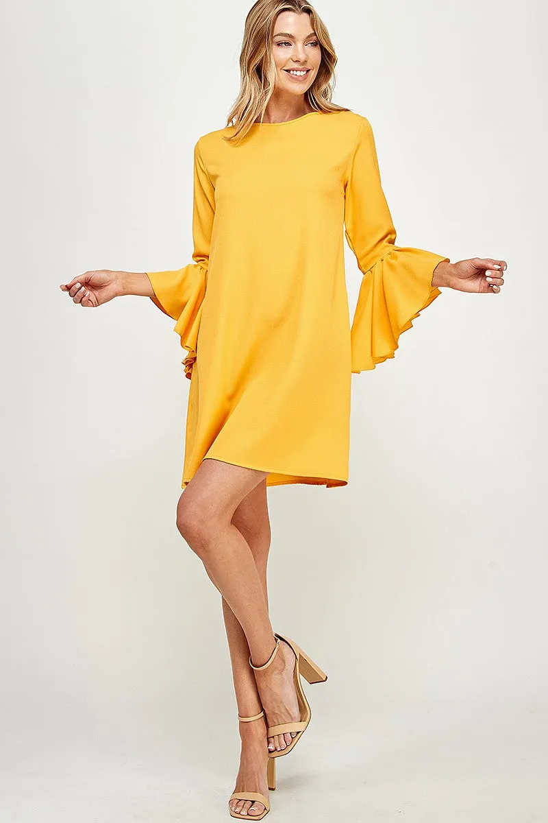 Gold Bell Sleeve Shift Dress
