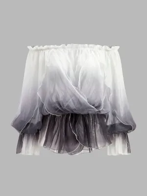 Gradient Floral Off-Shoulder Chiffon Top