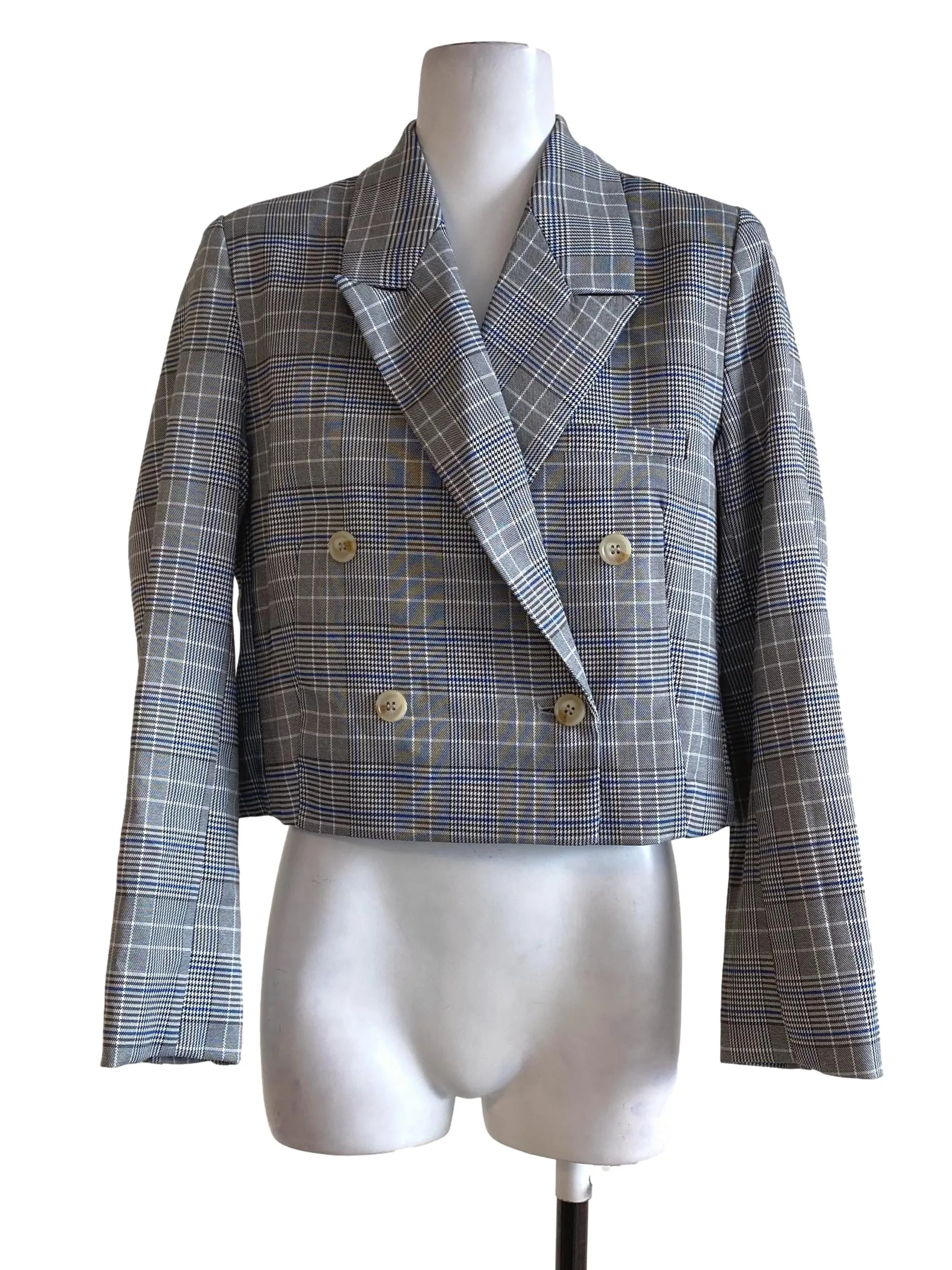 Grey Tartan Cropped Blazer