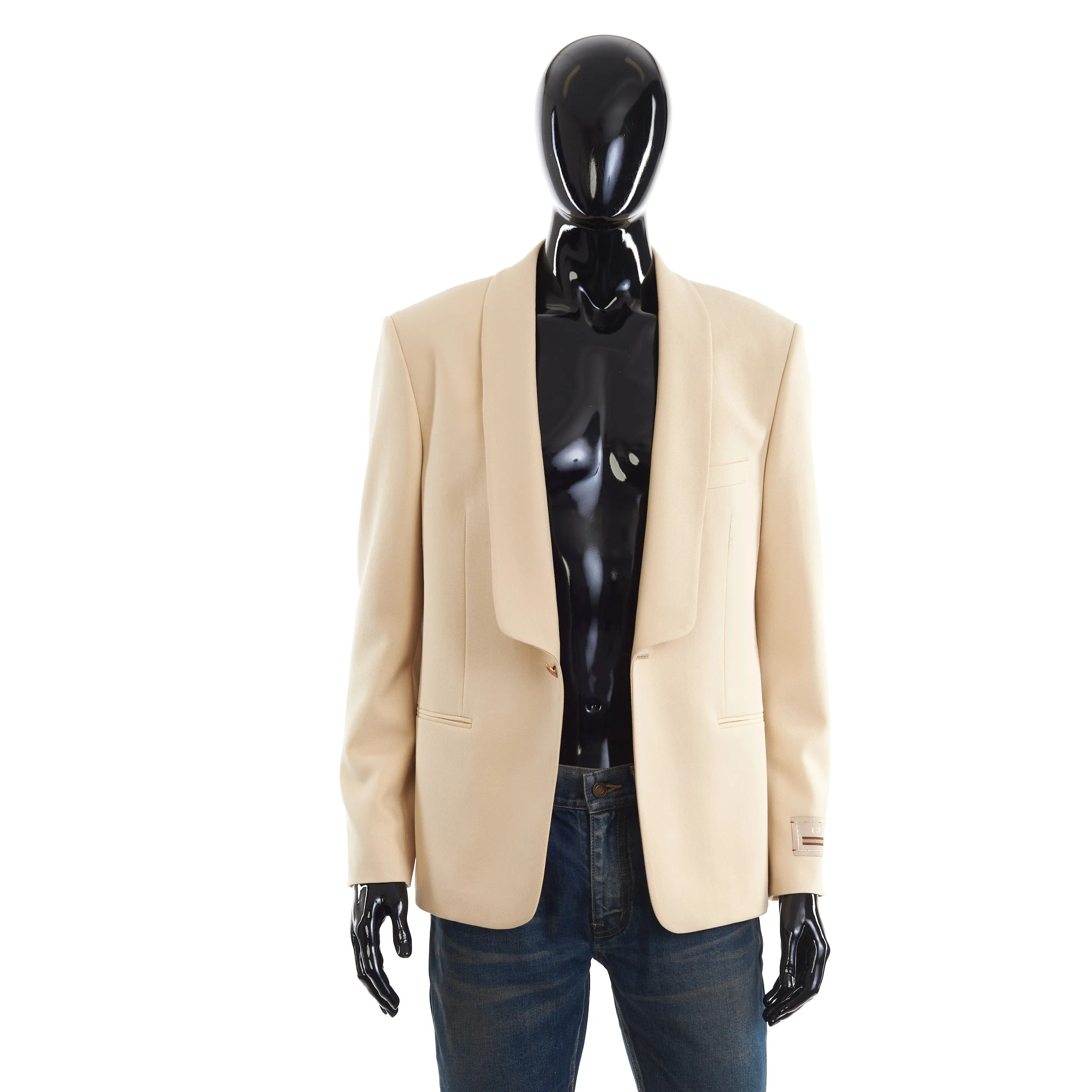 Gucci Single Breasted Logo Patch Blazer In Cream