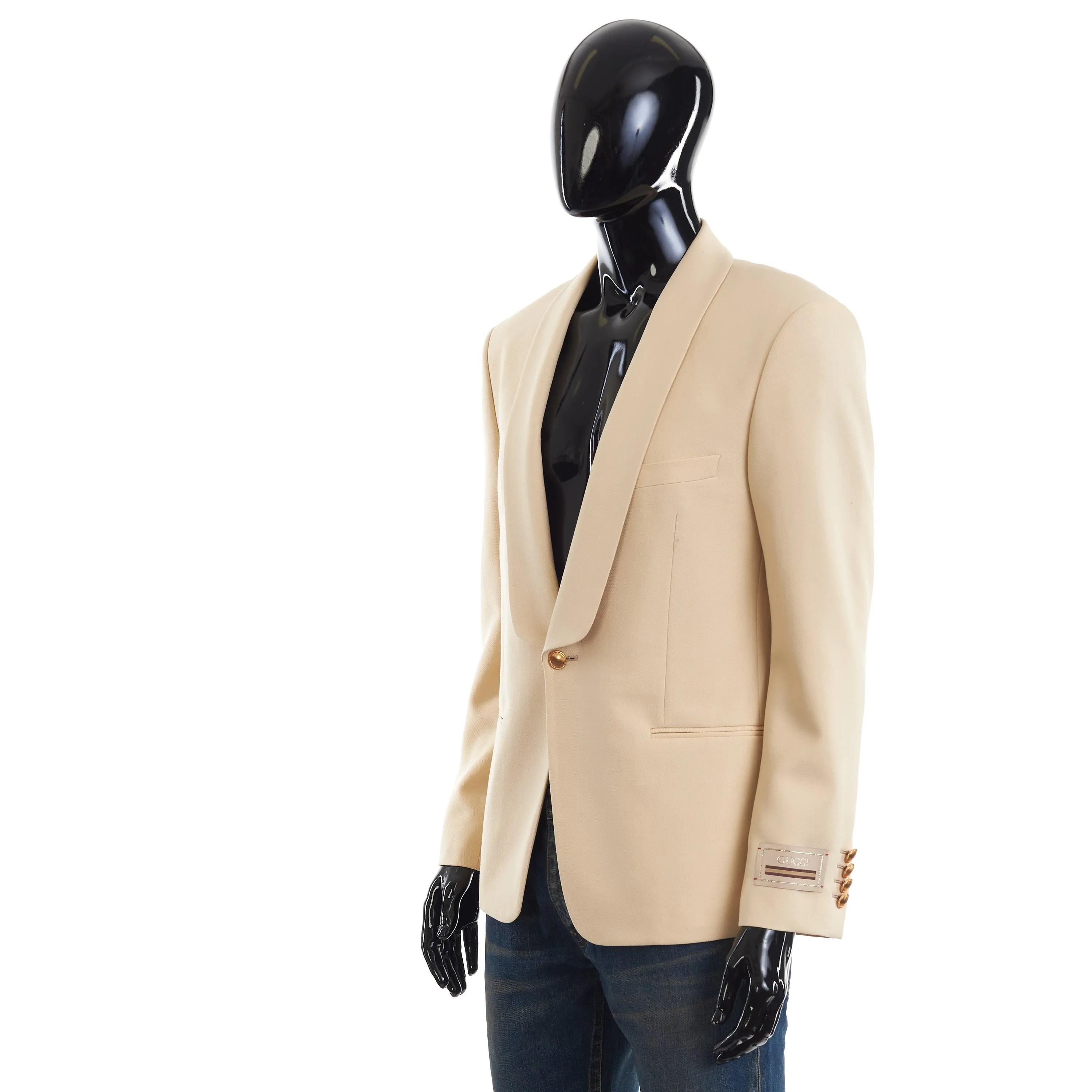 Gucci Single Breasted Logo Patch Blazer In Cream