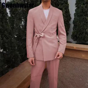Gwenhwyfar Pink Fashion Men Suit 2 Pcs Blazer Sets Slim Fit Wedding Groomsmen Tuxedo Custom Made Party Prom Suit（Jacket Pants）
