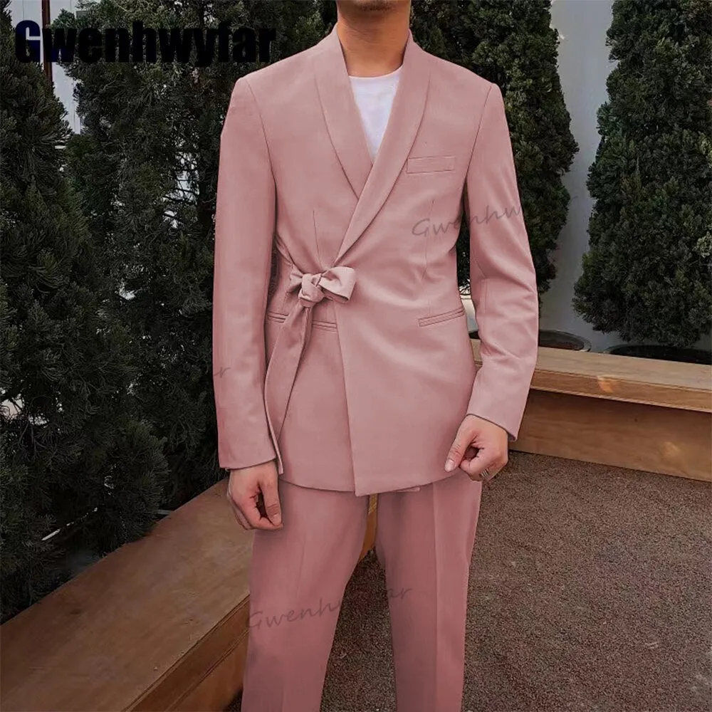 Gwenhwyfar Pink Fashion Men Suit 2 Pcs Blazer Sets Slim Fit Wedding Groomsmen Tuxedo Custom Made Party Prom Suit（Jacket Pants）