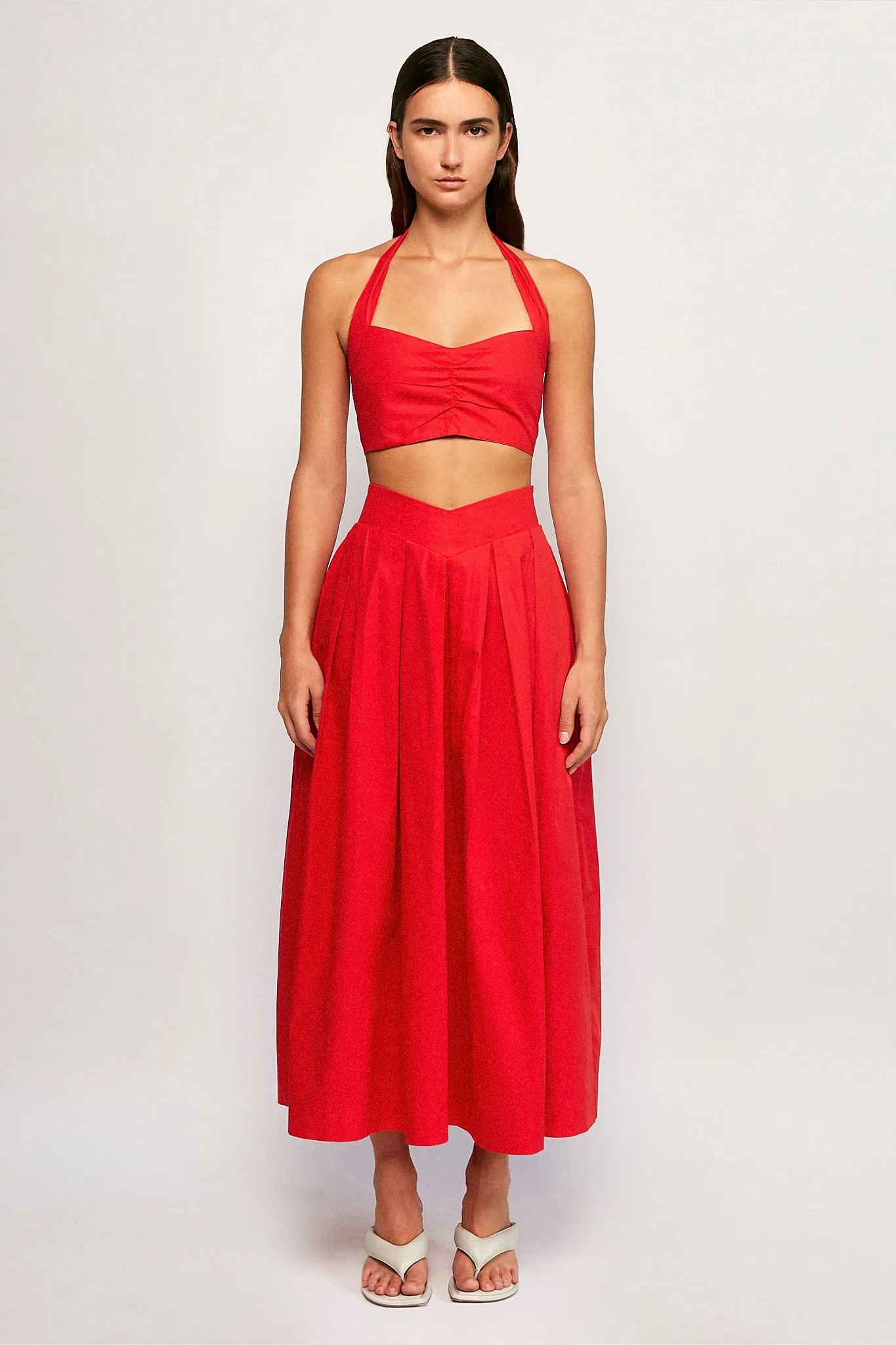 Halter Neck Crop | V Front Midi Skirt