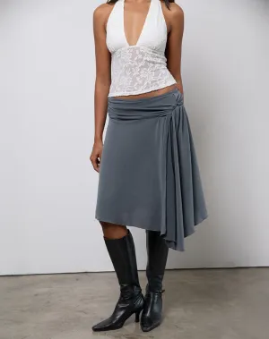 Harlan Asymmetric Midi Skirt in Cupro Grey