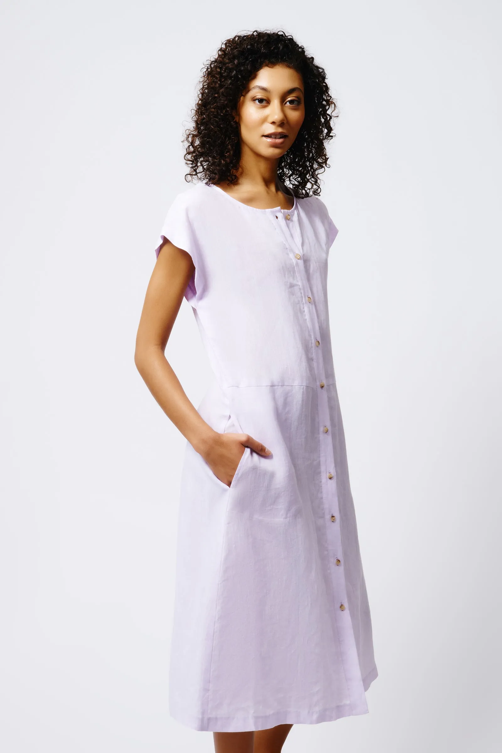 Harlow Cap Sleeve Dress - Lavender Linen