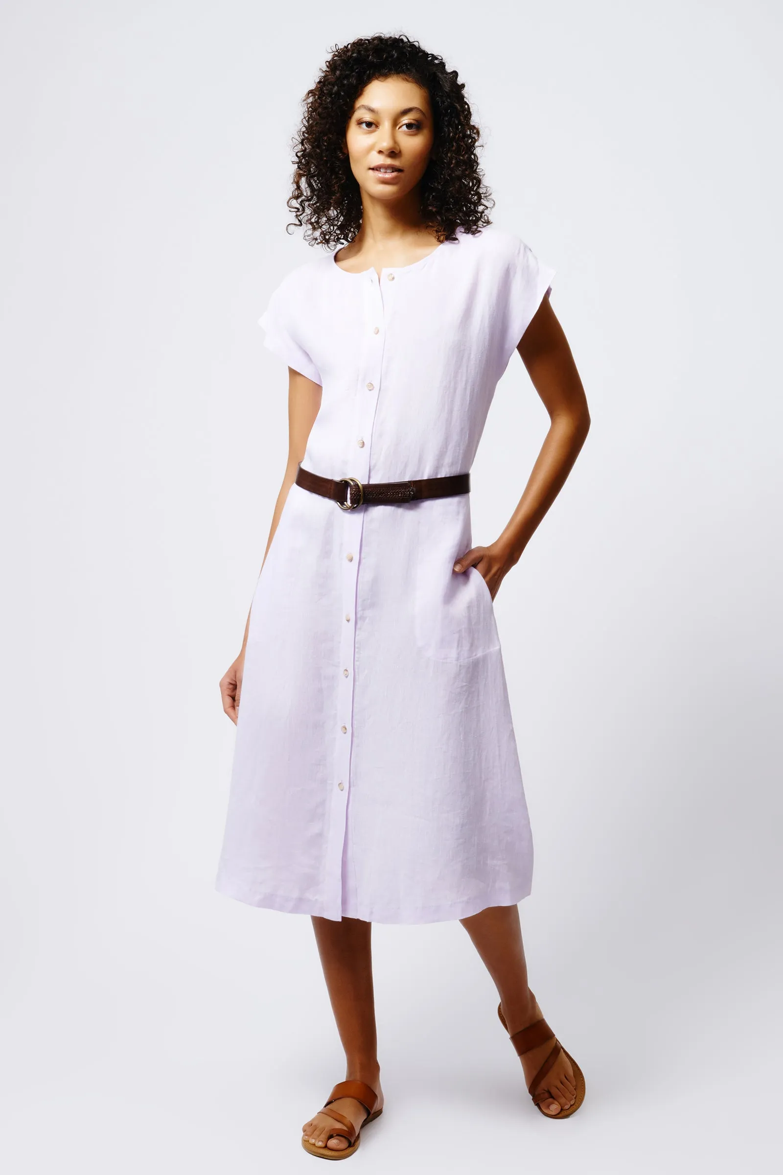 Harlow Cap Sleeve Dress - Lavender Linen