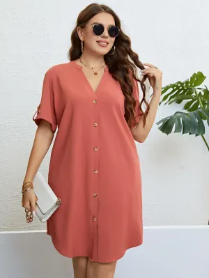 Hazel Blues® |  Buttoned Notched Neck Shift Dress