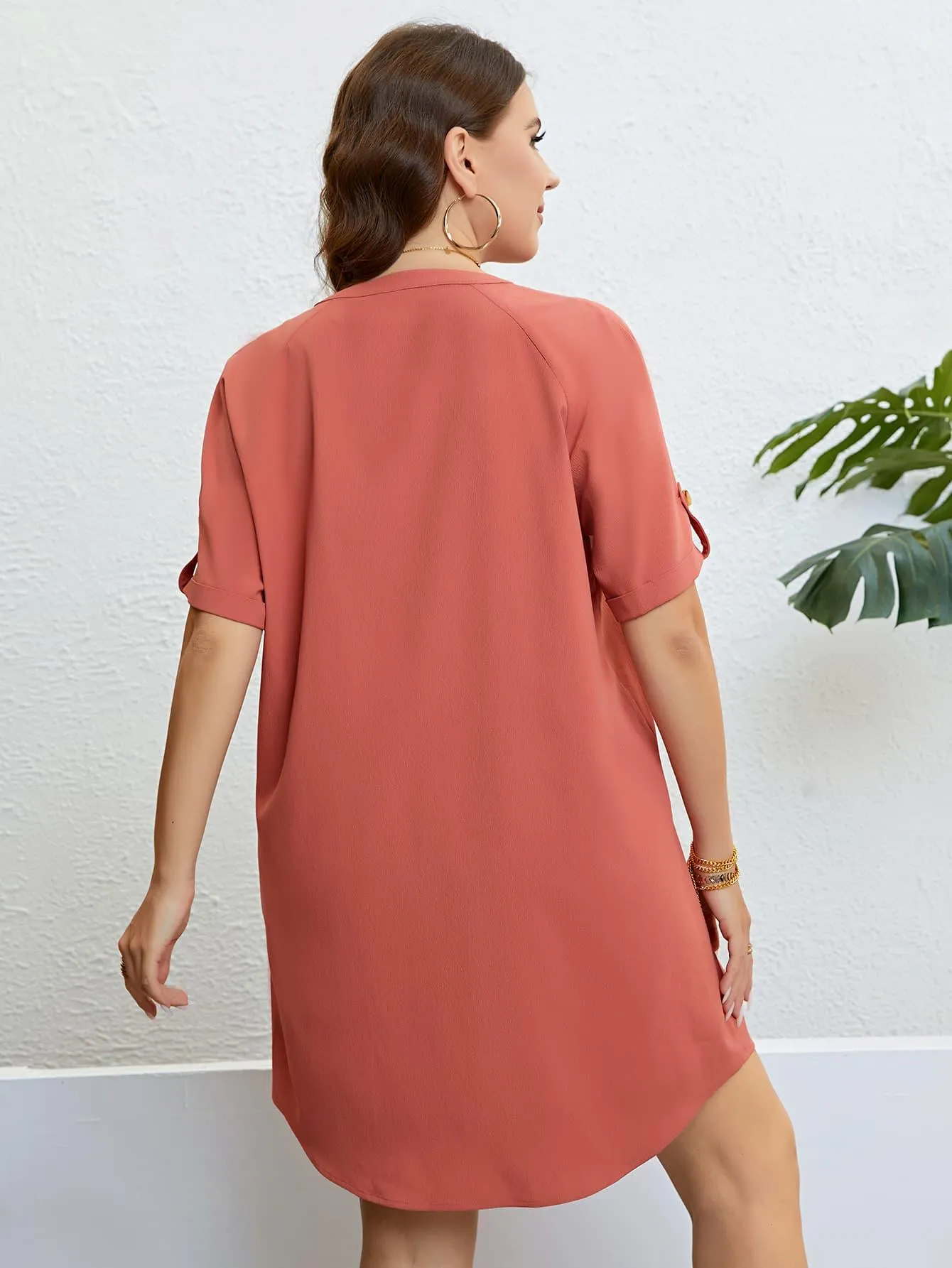 Hazel Blues® |  Buttoned Notched Neck Shift Dress