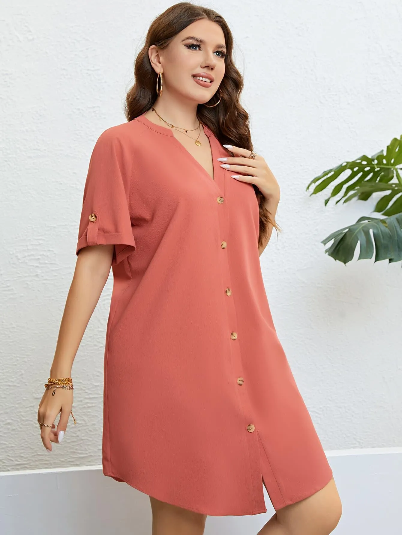 Hazel Blues® |  Buttoned Notched Neck Shift Dress