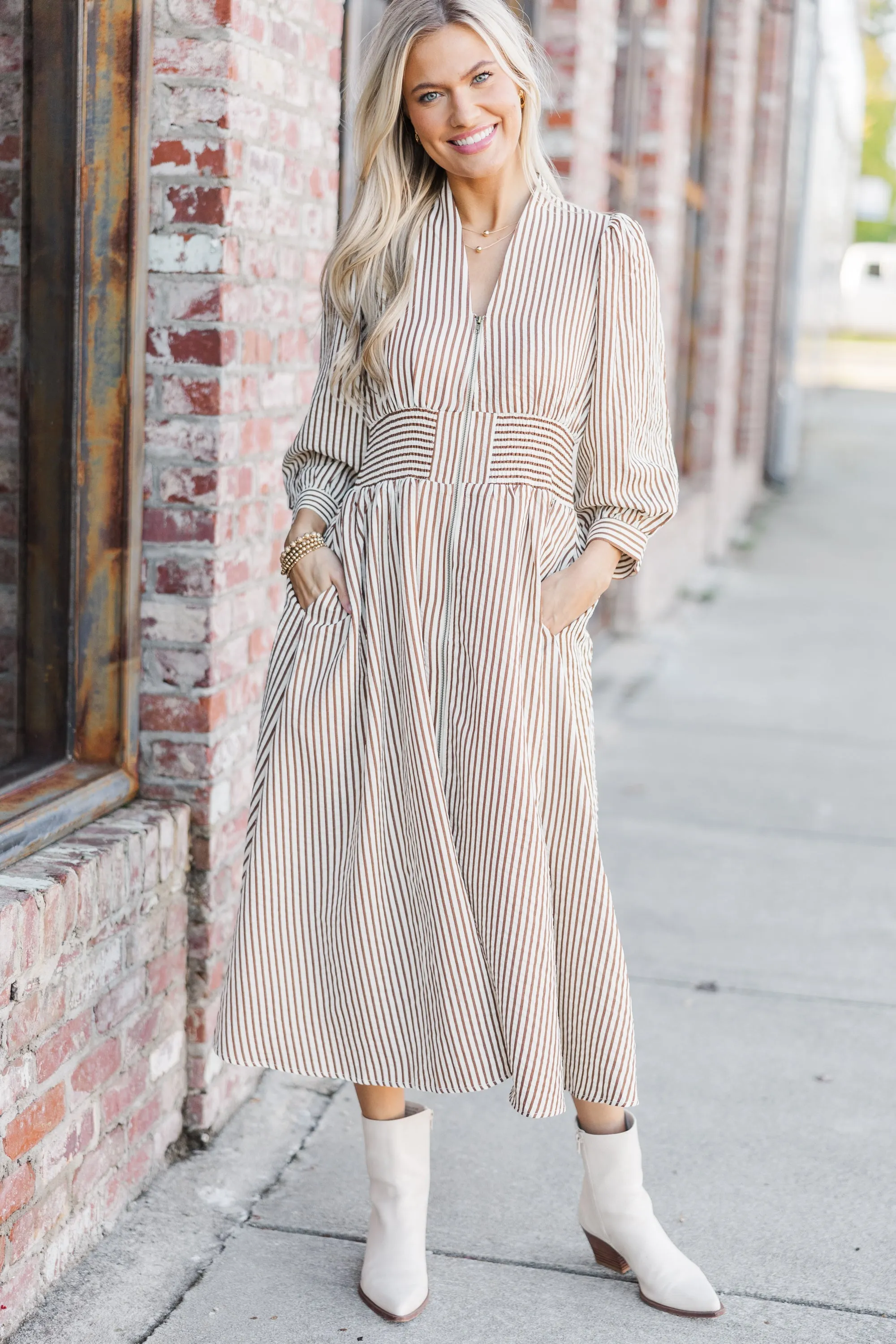 How You Love Brown Striped Midi Dress