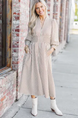 How You Love Brown Striped Midi Dress