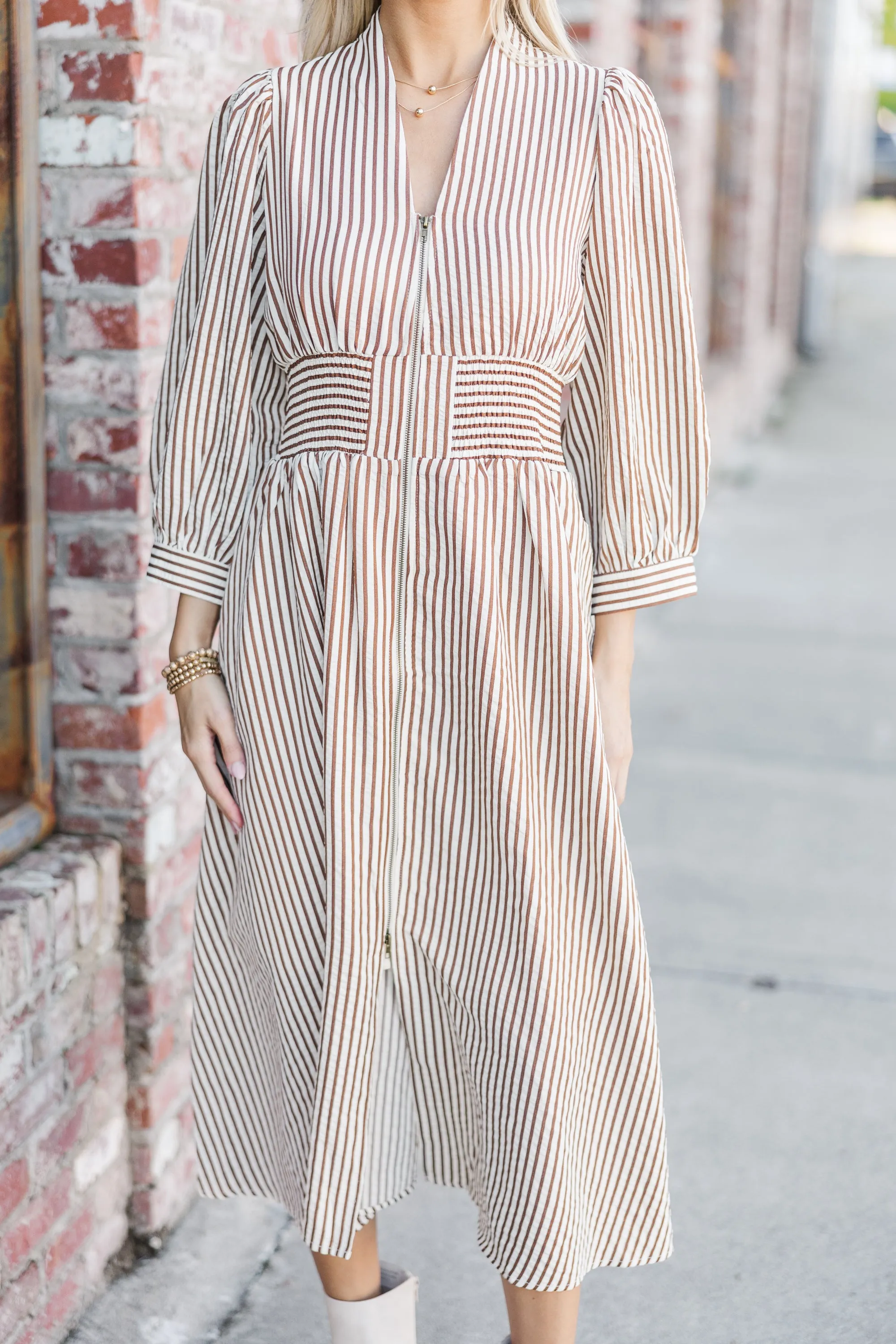 How You Love Brown Striped Midi Dress