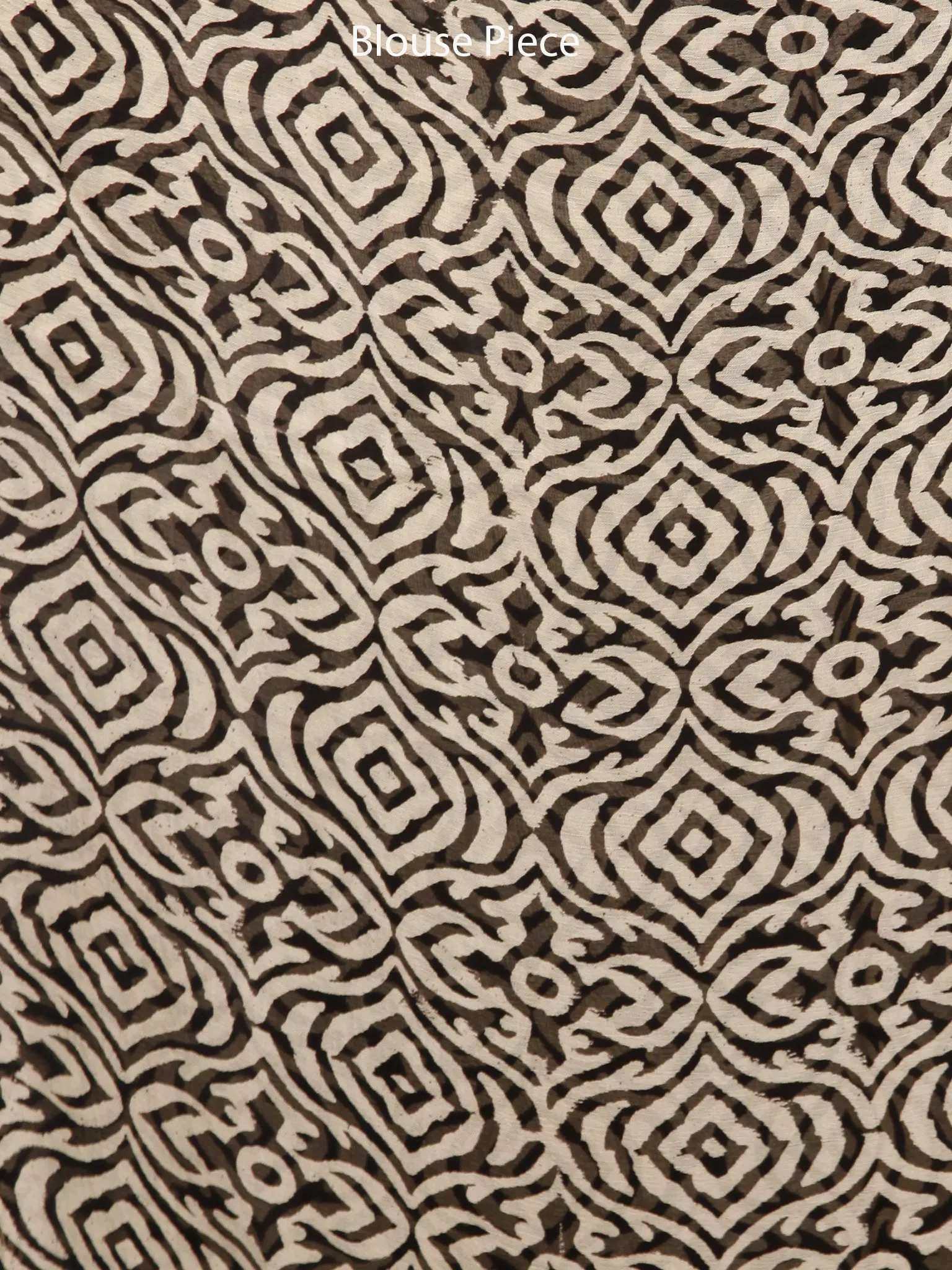 Ivory Rust Black Hand Block Printed Chiffon Saree with Zari Border - S031703257