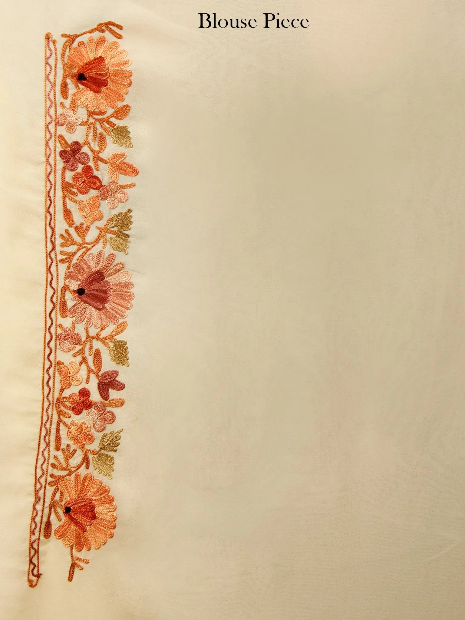 Ivory Rust Peach Aari Embroidered Chiffon Saree From Kashmir  - S031704063