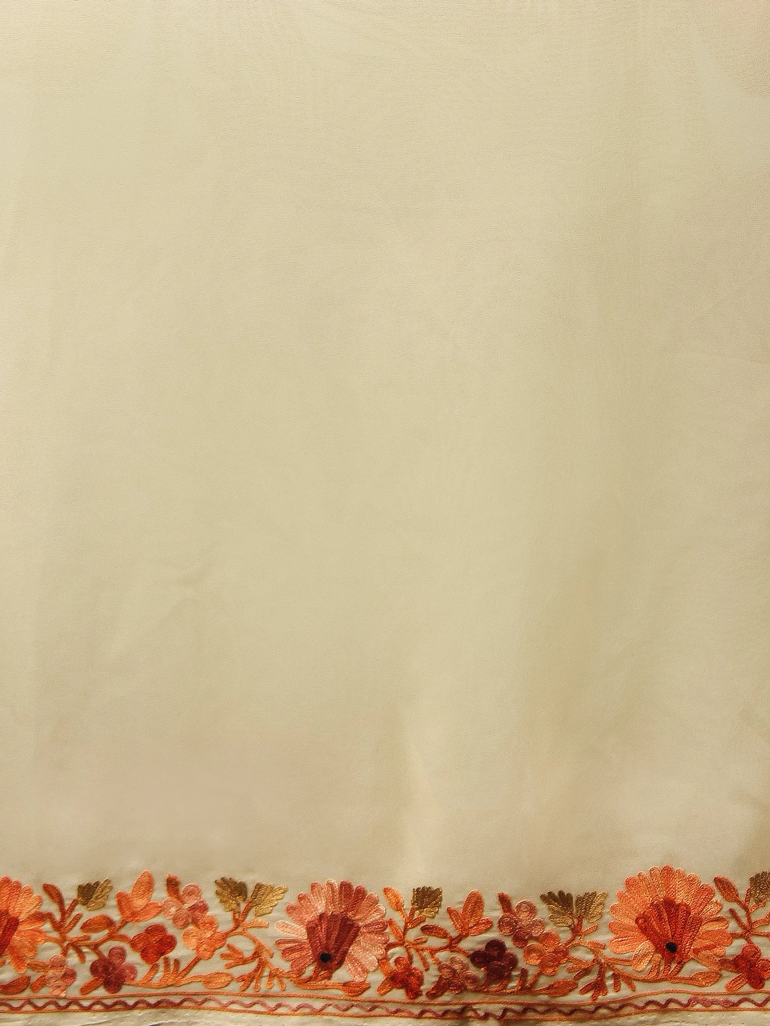 Ivory Rust Peach Aari Embroidered Chiffon Saree From Kashmir  - S031704063