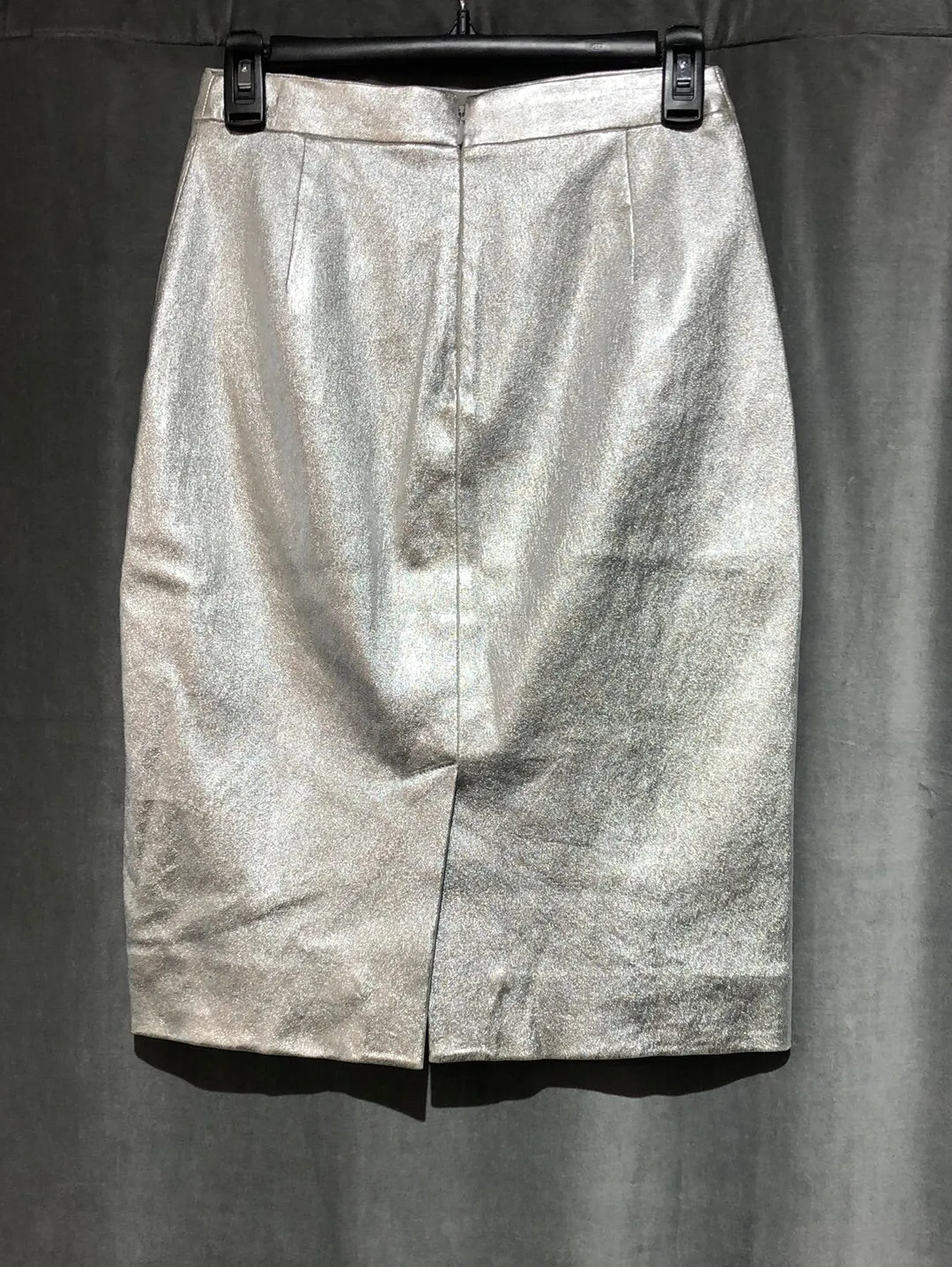 J Crew Silver Metallic Straight Stretch Midi Skirt