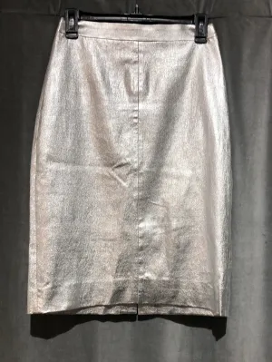 J Crew Silver Metallic Straight Stretch Midi Skirt