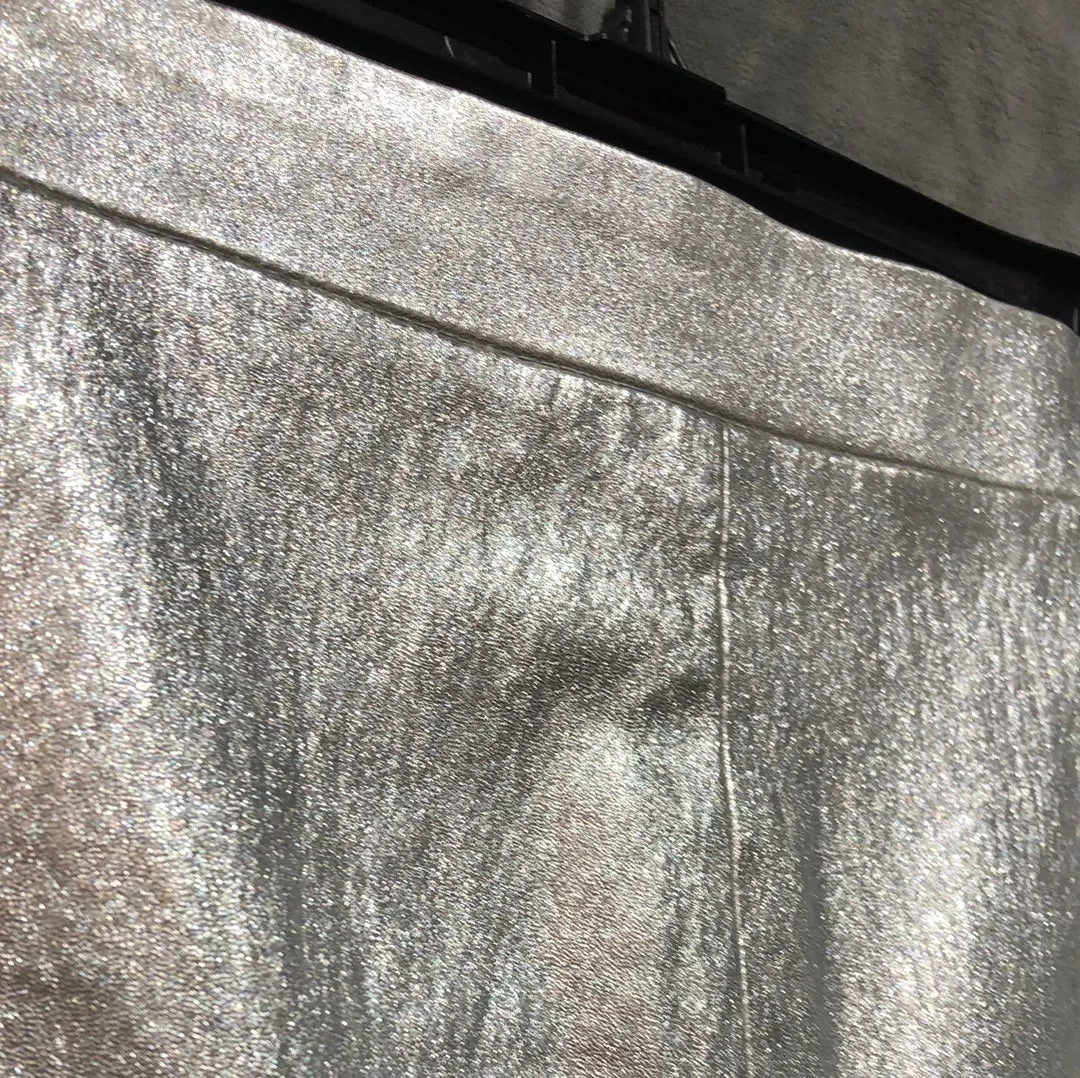 J Crew Silver Metallic Straight Stretch Midi Skirt