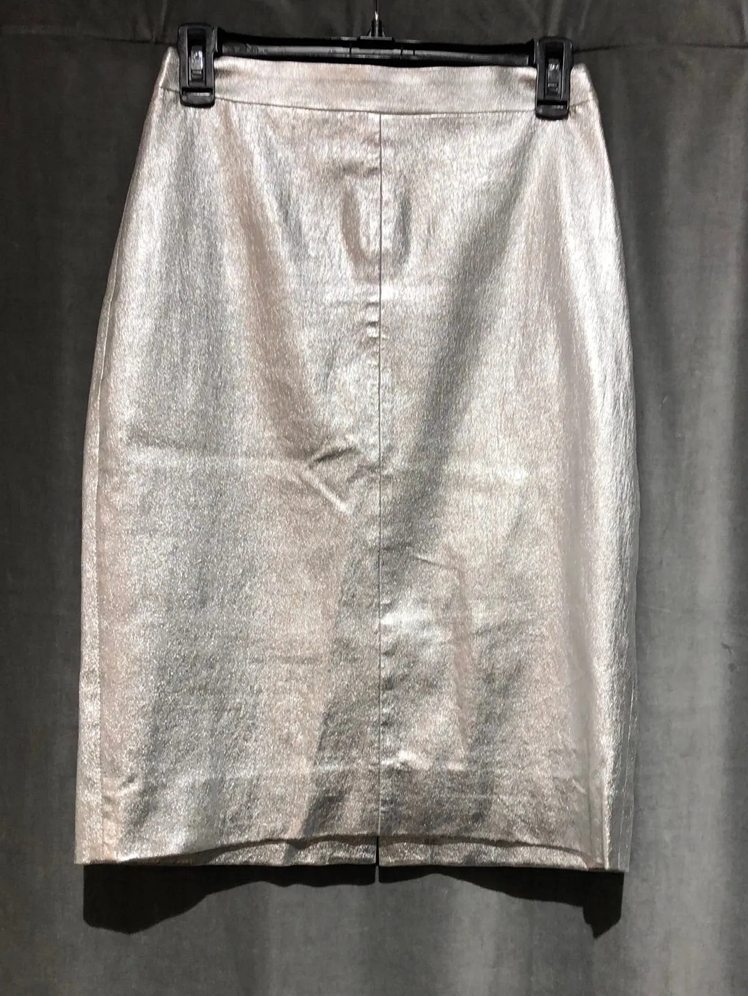 J Crew Silver Metallic Straight Stretch Midi Skirt