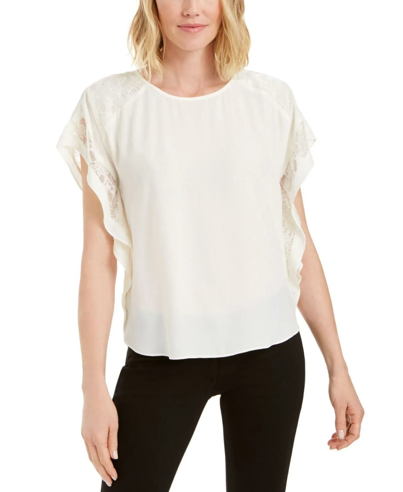 JM Collection Plus Size Lace Trim Ruffle Blouse