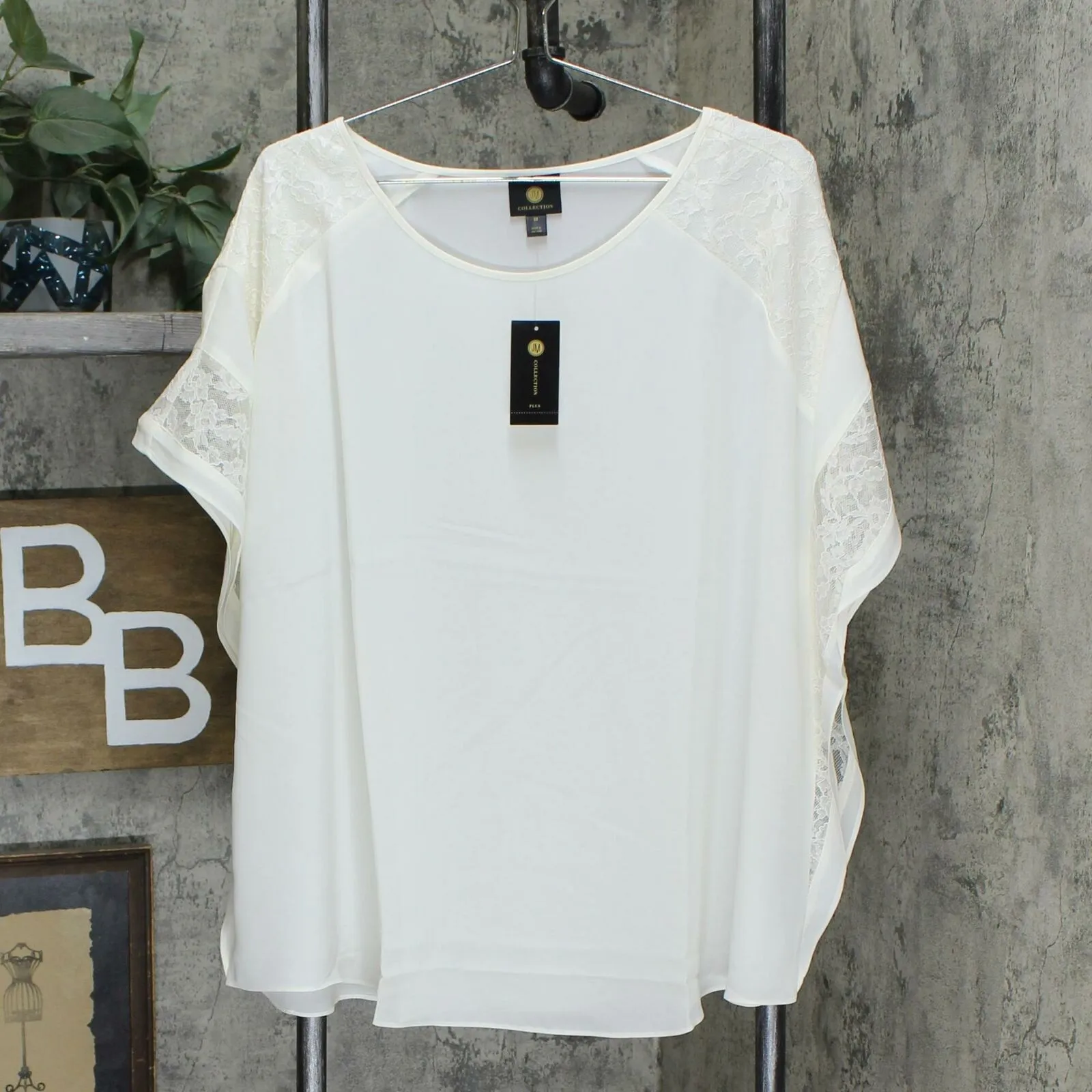 JM Collection Plus Size Lace Trim Ruffle Blouse