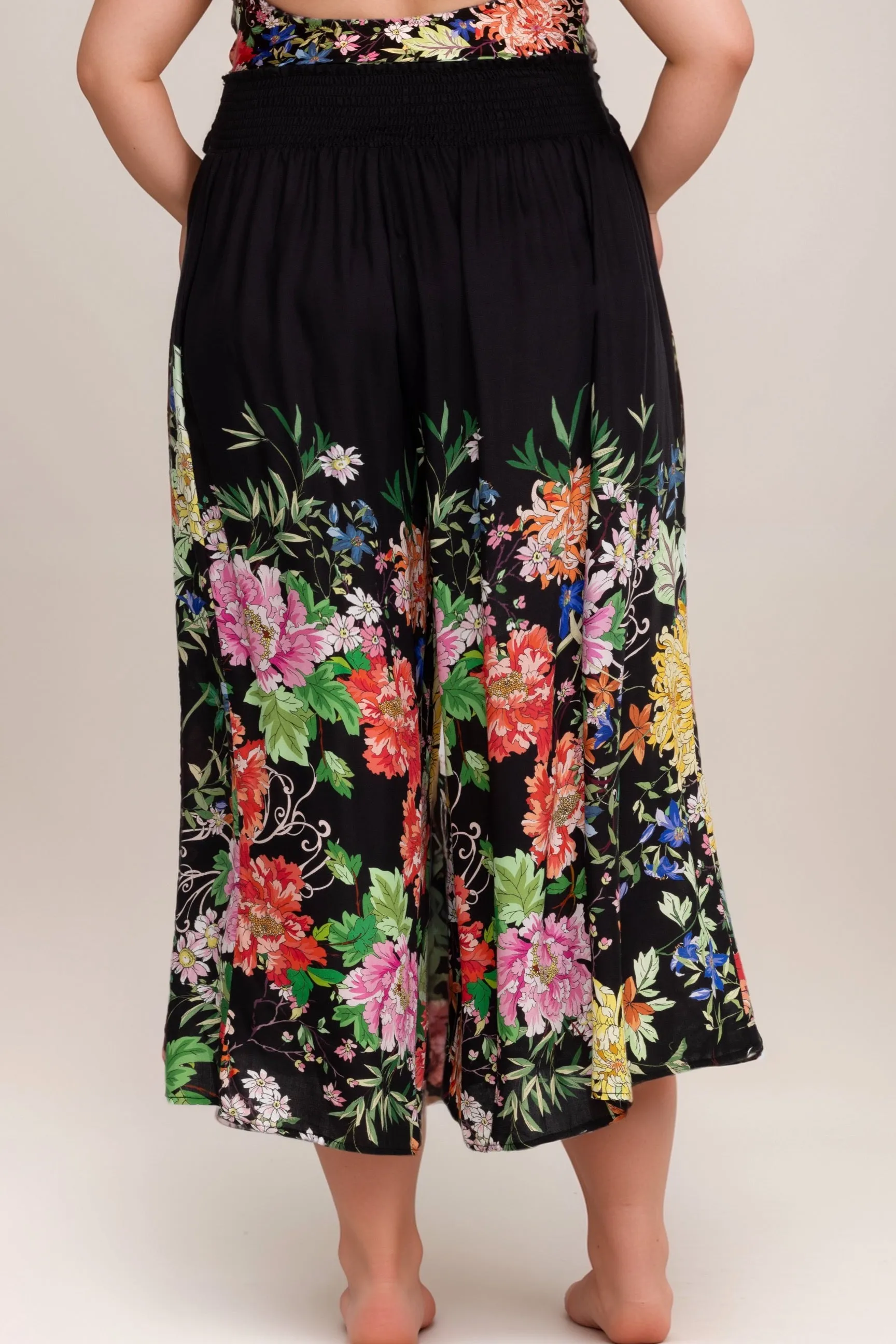 Johnny Was Black Metalli Notte Palazzo Cropped Pants Plus Size CSW0124-AX