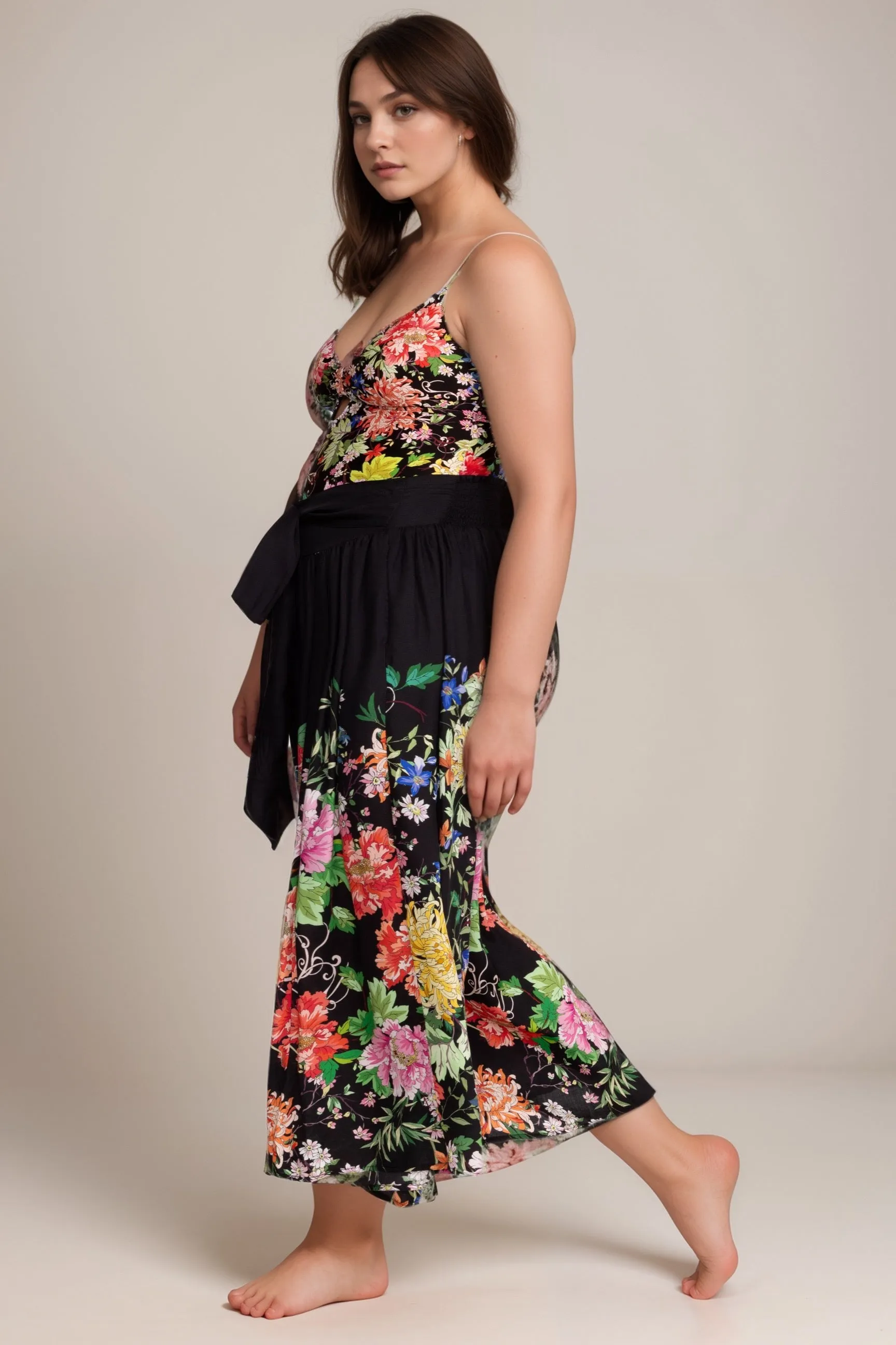 Johnny Was Black Metalli Notte Palazzo Cropped Pants Plus Size CSW0124-AX