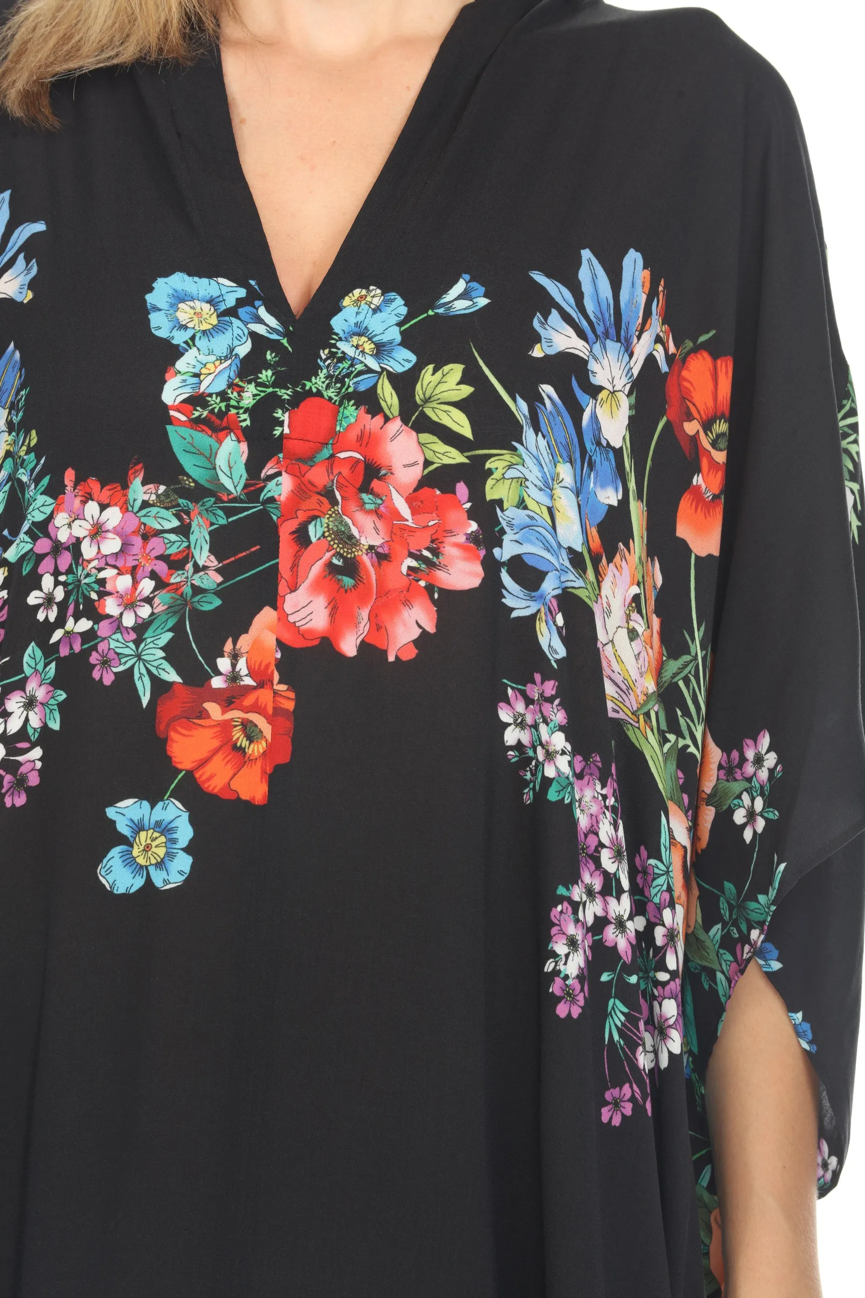 Johnny Was Floral V-Neck Maxi Kaftan Dress CSW7822AM