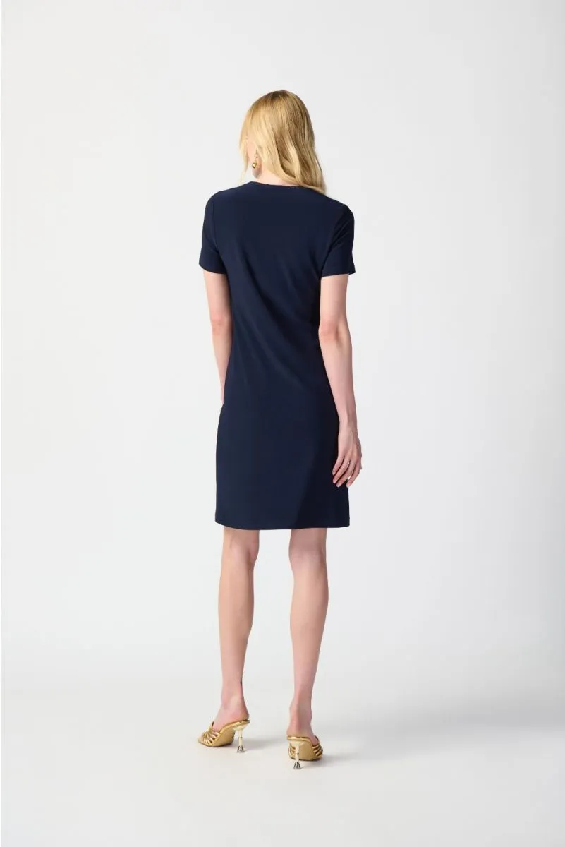 Joseph Ribkoff Midnight Blue Eyelet Details Short Sleeves Shift Dress 241012