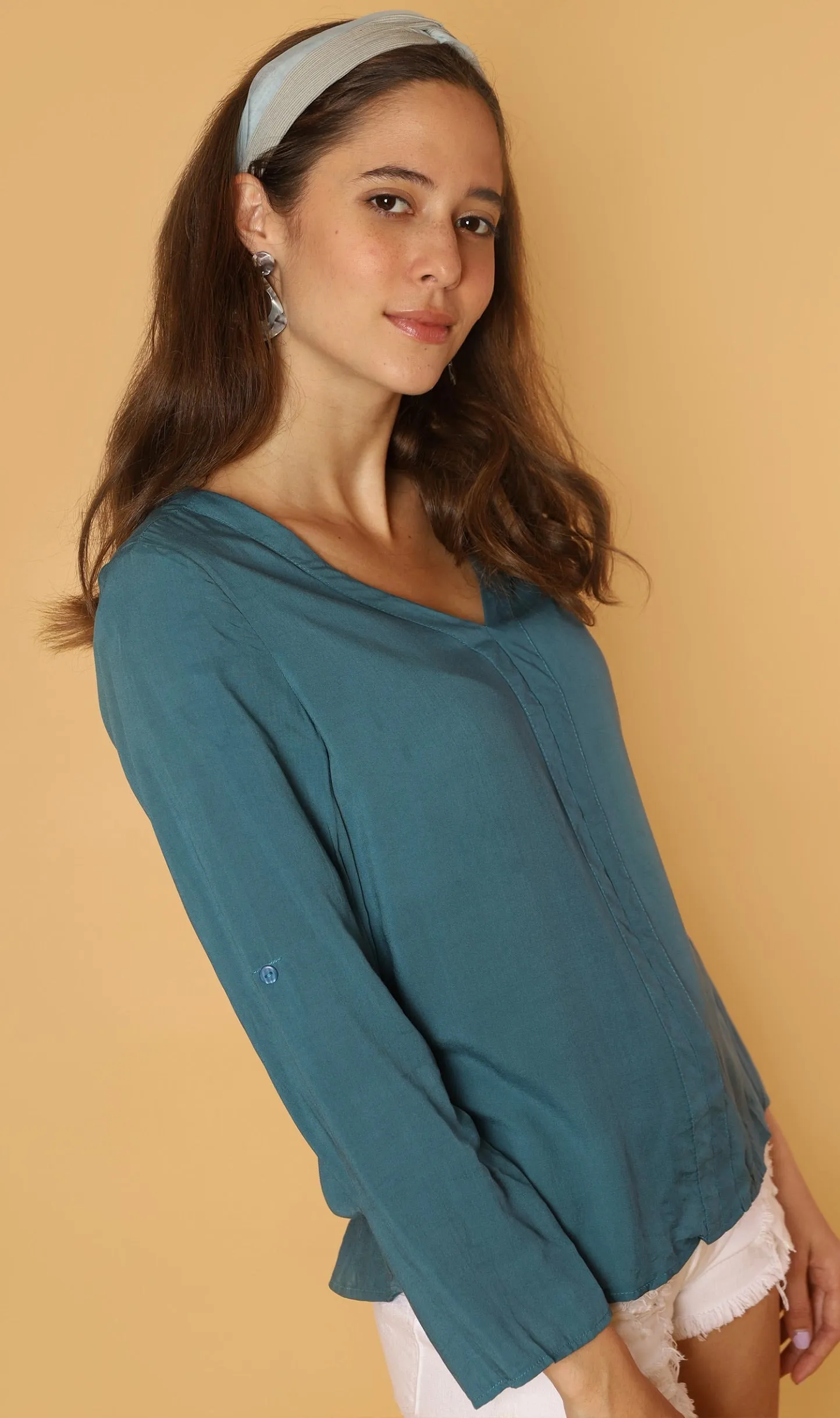 KALEI Long-Sleeve Tunic Top (Teal)